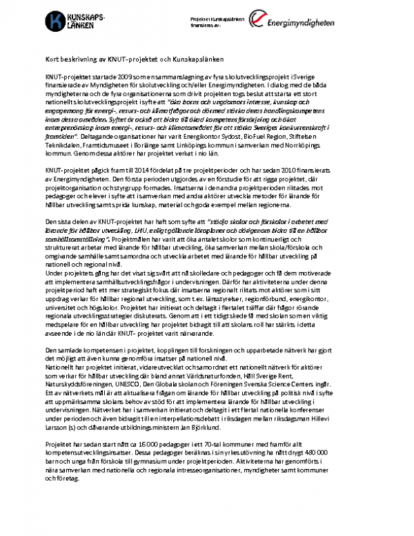 2016 Kort beskrivning av projekten KNUT och Kunskapslänken