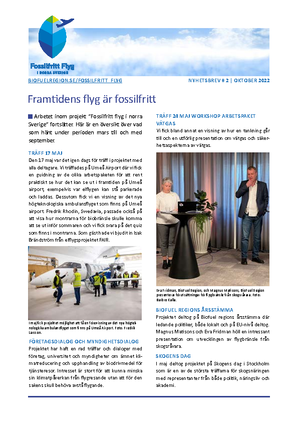 Fossilfritt flyg – Nyhetsbrev Nr 2