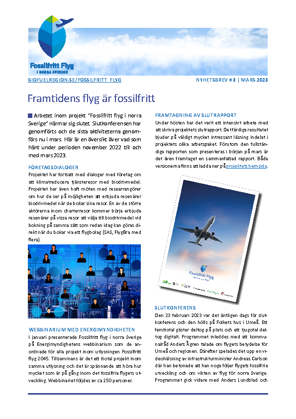 Fossilfritt flyg – Nyhetsbrev Nr 3