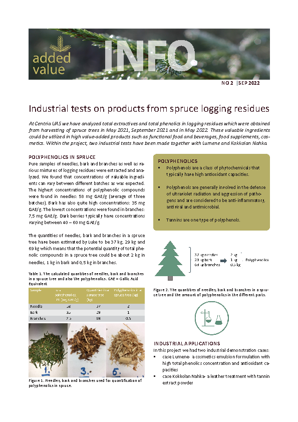 2022 INFO No 2 Industrial tests on products from spruce logging residues